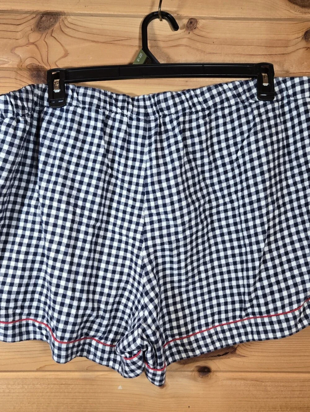 Lands' End Women's Cotton Pajama Set 2XL Navy Gingham Long Sleeve Top & Shorts